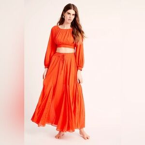 Rare Free People Cotton‎ Orange Skirt Blouse side pockets half lined. medium